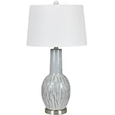 Lucas Table Lamp in Gray Glazed Ceramic, Silver & White Linen (Set of 2)
