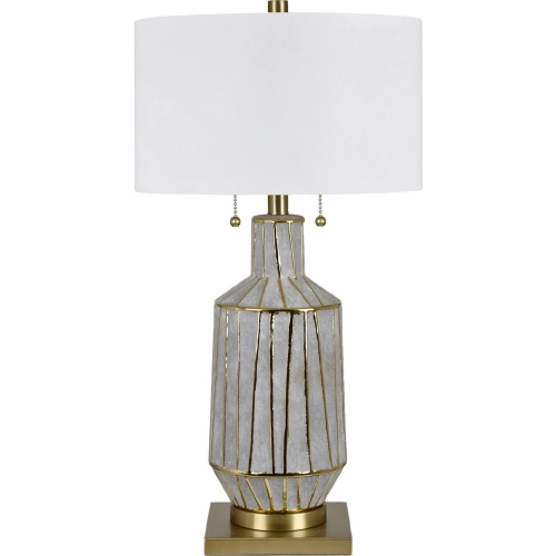 Caldwell Table Lamp in Gray Ceramic, Gold & White Linen