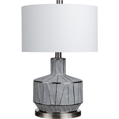 Cothran Table Lamp in Gray Ceramic, Black, Silver & White Linen