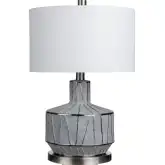Cothran Table Lamp in Gray Ceramic, Black, Silver & White Linen