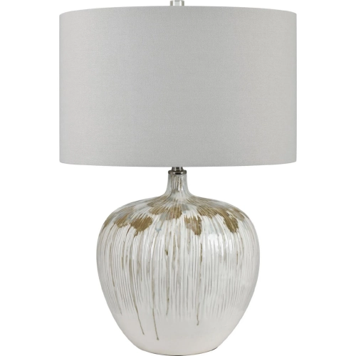 Camille Table Lamp in Dripped Glaze Cream Ceramic & White Linen