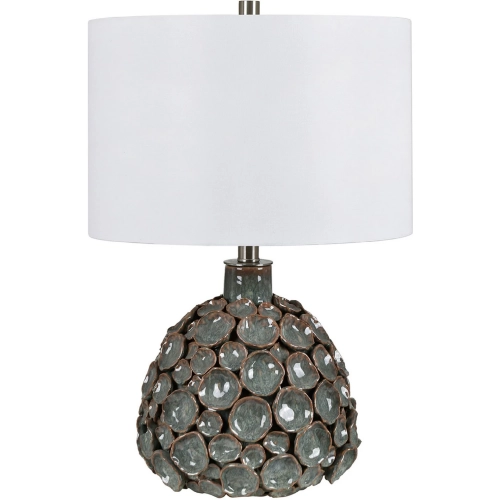 Evie Table Lamp in Teal Glazed Ceramic & White Linen (Set of 2)