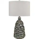 Emile Table Lamp in White Glazed Ceramic & White Linen (Set of 2)