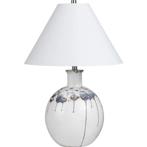Ives Table Lamp in Dripped Blue & White Glaze Ceramic & White Linen