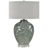 Bolter Table Lamp in Green & Brown Glazed Ceramic, Acrylic & Gray Linen