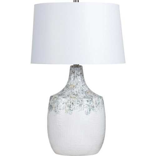Sussex Table Lamp in Glazed Blue & White Ceramic & Linen
