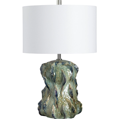 Meadow Table Lamp in Green Glazed Ceramic & White Linen