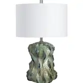 Meadow Table Lamp in Green Glazed Ceramic & White Linen