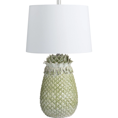 St. Simon Pineapple Shaped Table Lamp in Glazed Green Ceramic & White Linen