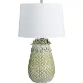 St. Simon Pineapple Shaped Table Lamp in Glazed Green Ceramic & White Linen