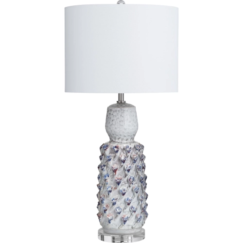 Sylvie Table Lamp in Red, Blue & Gray Glazed Ceramic & White Linen (Set of 2)