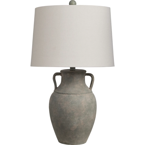 Dutton Table Lamp in Rustic Green Ceramic & Beige Linen