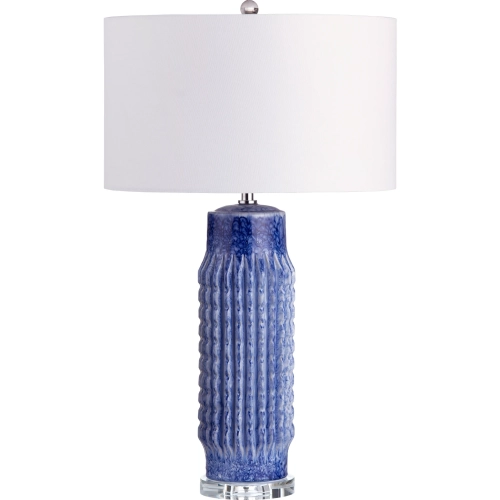 Riverdale Table Lamp in Vibrant Blue Glazed Ceramic, Crystal & White Linen (Set of 2)