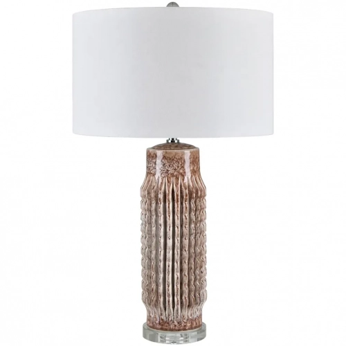 Riverdale Table Lamp in Brown Glazed Ceramic, Crystal & White Linen (Set of 2)