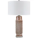 Riverdale Table Lamp in Brown Glazed Ceramic, Crystal & White Linen (Set of 2)