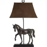 Horse Creek Table Lamp in Bronze Brown Horse Shape Resin & Brown Fabric