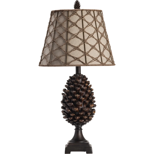 Pine Bluff Table Lamp in Pine Cone Shape Brown Resin & Cream Fabric (Set of 2)