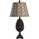 Pine Bluff Table Lamp in Pine Cone Shape Brown Resin & Cream Fabric (Set of 2)