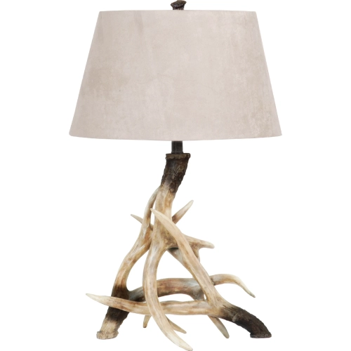 Deer Shed Table Lamp in Antler Shape Resin & Tan Faux Suede (Set of 2)