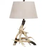 Deer Shed Table Lamp in Antler Shape Resin & Tan Faux Suede (Set of 2)