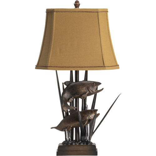 Upstream Table Lamp in Fish Shaped Bronze Resin & Tan Fabric (Set of 2)