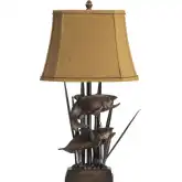 Upstream Table Lamp in Fish Shaped Bronze Resin & Tan Fabric (Set of 2)