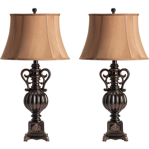 Moira Table Lamp in Bronze Resin & Tan Fabric (Set of 2)