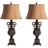 Moira Table Lamp in Bronze Resin & Tan Fabric (Set of 2)
