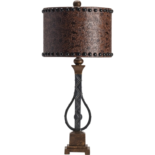 Rambler Table Lamp in Distressed Bronze Resin & Metal & Brown Vegan Leather (Set of 2)