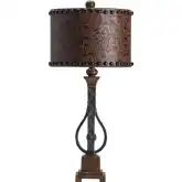 Rambler Table Lamp in Distressed Bronze Resin & Metal & Brown Vegan Leather (Set of 2)