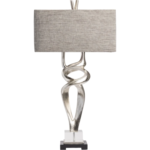 Coventry Table Lamp in Metallic Champagne, Crystal & Gray Linen (Set of 2)