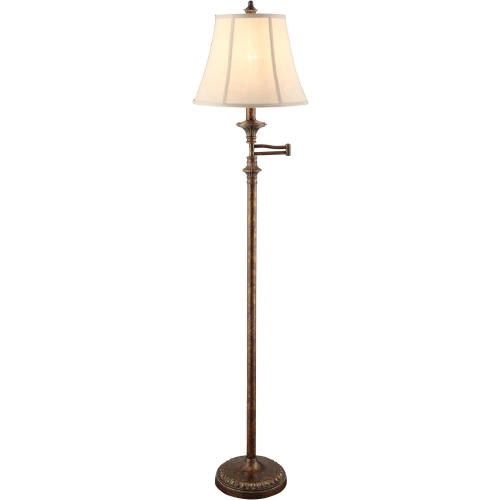 Barton Swing Arm Floor Lamp in Bronze Metal & Ivory Fabric (Set of 2)