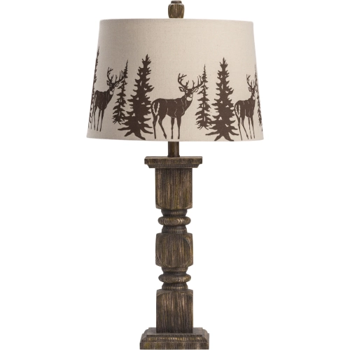 Hunt Table Lamp in Brown Faux Wood Resin & Off White Linen (Set of 2)