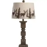 Hunt Table Lamp in Brown Faux Wood Resin & Off White Linen (Set of 2)