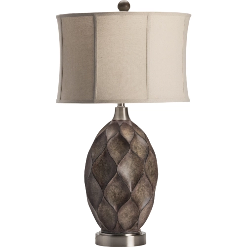 Kimball Table Lamp in Distressed Brown Resin & Tan Fabric