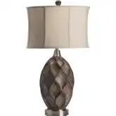 Kimball Table Lamp in Distressed Brown Resin & Tan Fabric