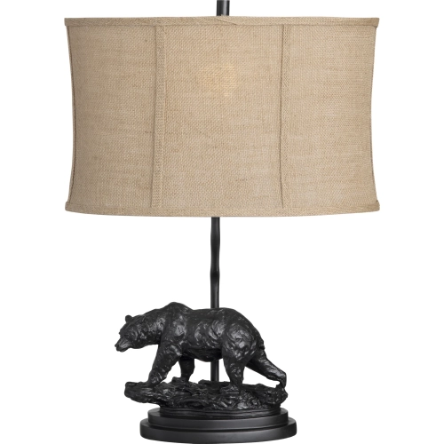 Bear Resin Table Lamp in Brown Resin & Tan Burlap (Set of 2)