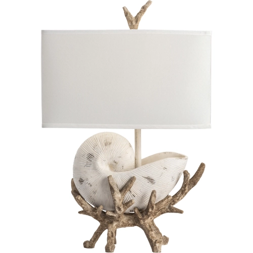 Sleeping Shell Table Lamp in Antique White & Faux Driftwood Resin
