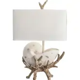Sleeping Shell Table Lamp in Antique White & Faux Driftwood Resin