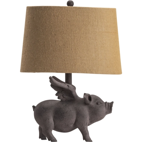 Hogs Fly Table Lamp in Rustic Brown Resin & Burlap (Set of 2)