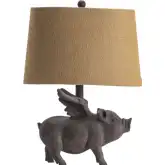 Hogs Fly Table Lamp in Rustic Brown Resin & Burlap (Set of 2)