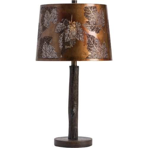 Birch Forest Table Lamp in Dark Brown Faux Wood Resin & Embossed Copper (Set of 2)
