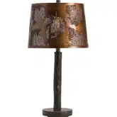 Birch Forest Table Lamp in Dark Brown Faux Wood Resin & Embossed Copper (Set of 2)