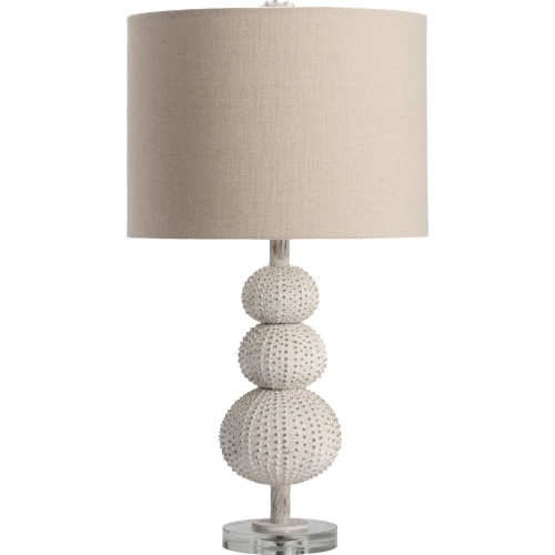 Sea Urchin Table Lamp in White Washed Resin, Crystal & Oatmeal Linen (Set of 2)