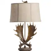 Moose Run Table Lamp in Distressed Brown Resin & Oatmeal Linen