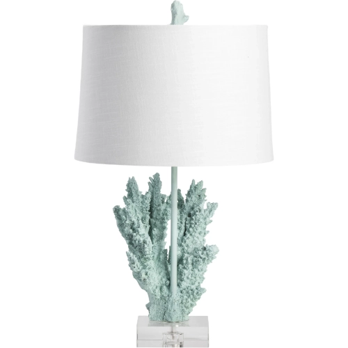 Coral Table Lamp in Sea Blue Resin, Clear Glass & White Fabric