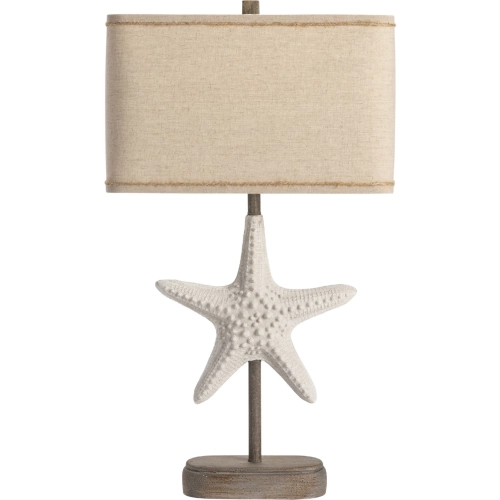 Starfish Table Lamp in White Resin, Distressed Iron & Oatmeal Linen (Set of 2)