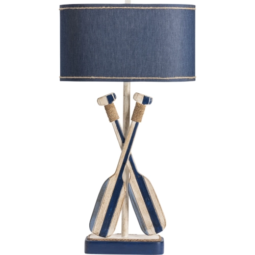 Boat Oar Table Lamp in Navy Blue & Cream Resin, Rope & Blue Linen (Set of 2)