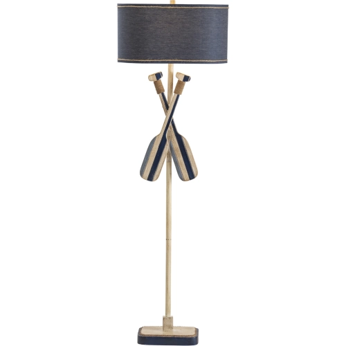 Boat Oar 6 2.5"H Floor Lamp in Navy Blue & Cream Resin, Rope & Blue Linen