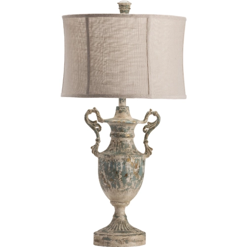 Bausman Table Lamp in Weathered Distressed Beige Resin & Oatmeal Linen (Set of 2)
